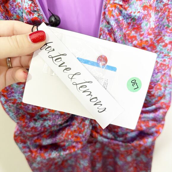 For Love & Lemons Charlie Floral Ruched Puff Sleeve Dress Blossom XS NEW - Picture 9 of 9